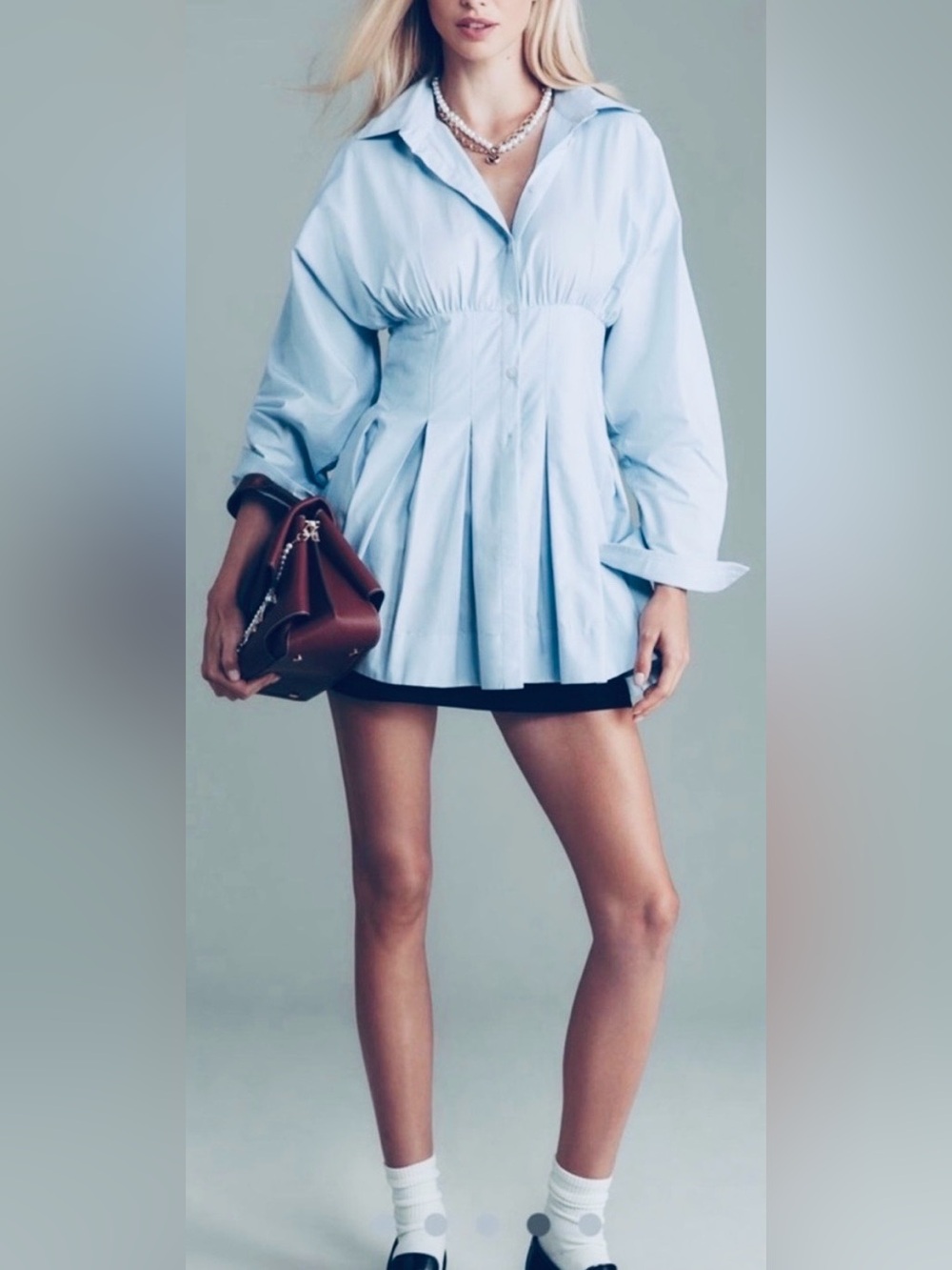 Maeve Sky Blue Pleated Mini Skirt